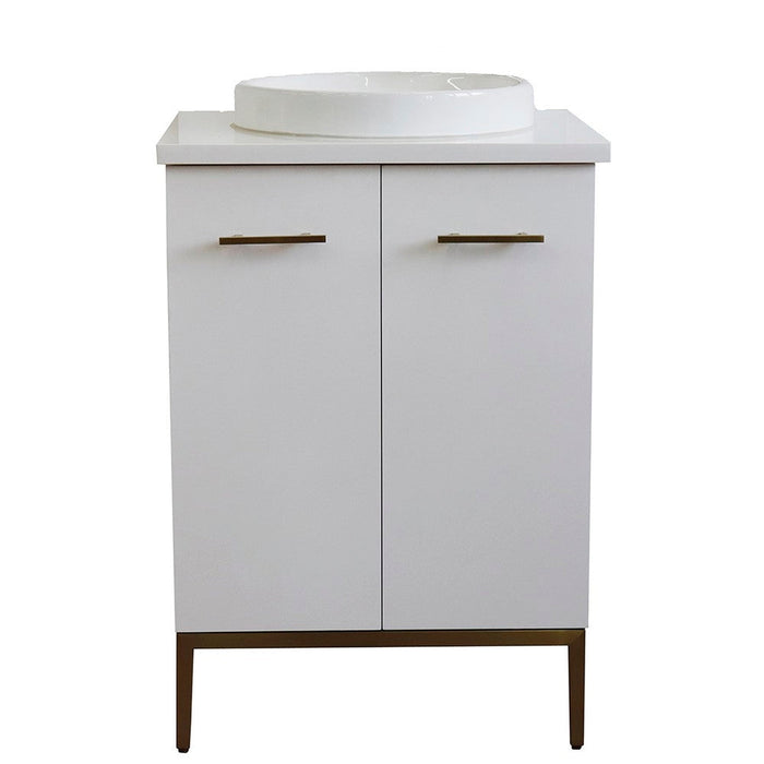 Bellaterra Home Tivoli 25" 2-Door 1-Drawer White Freestanding Vanity Set With Ceramic Vessel Sink and White Quartz Top - Luxe Vanity & Tub