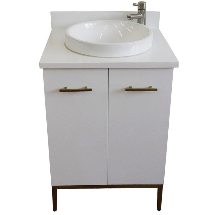 Bellaterra Home Tivoli 25" 2-Door 1-Drawer White Freestanding Vanity Set With Ceramic Vessel Sink and White Quartz Top - Luxe Vanity & Tub