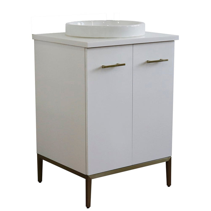 Bellaterra Home Tivoli 25" 2-Door 1-Drawer White Freestanding Vanity Set With Ceramic Vessel Sink and White Quartz Top - Luxe Vanity & Tub