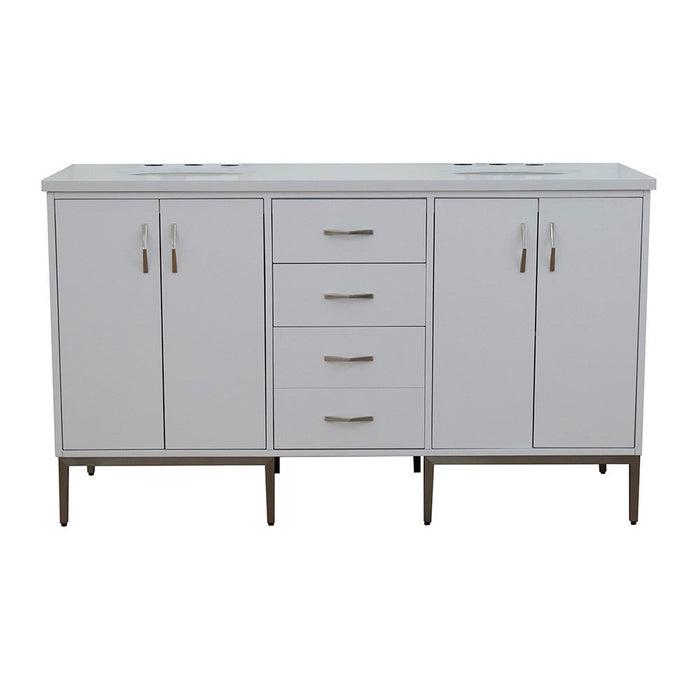 Bellaterra Home Tivoli 61" 4-Door 3-Drawer White Freestanding Double Vanity Set With Ceramic Double Undermount Oval Sink and White Quartz Top - Luxe Vanity & Tub