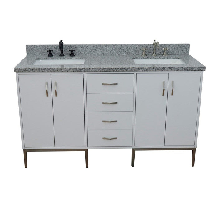 Bellaterra Home Tivoli 61" 4-Door 3-Drawer White Freestanding Double Vanity Set - Luxe Vanity & Tub