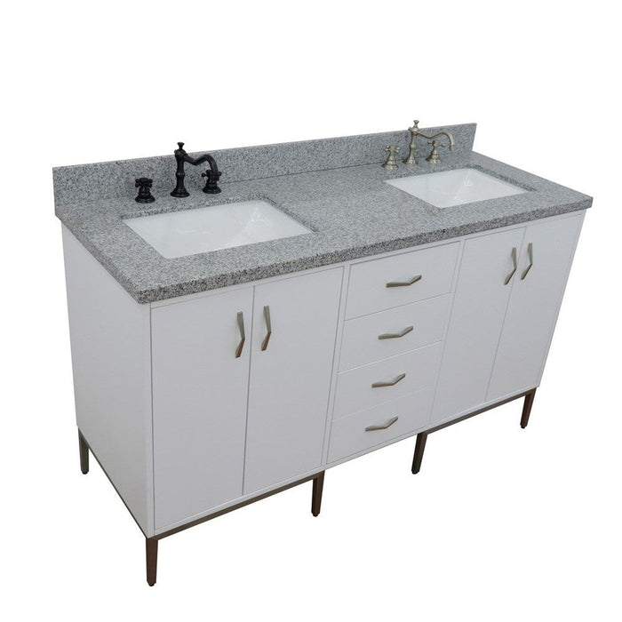 Bellaterra Home Tivoli 61" 4-Door 3-Drawer White Freestanding Double Vanity Set - Luxe Vanity & Tub