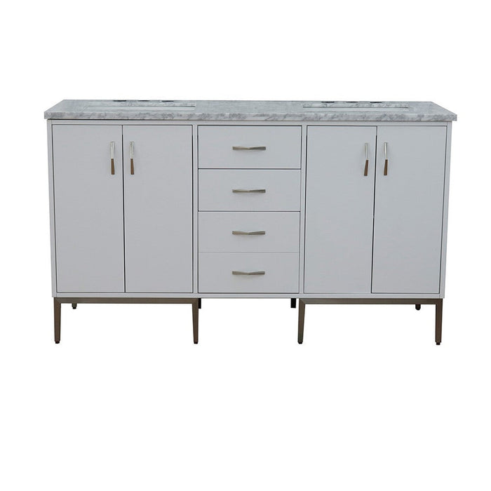 Bellaterra Home Tivoli 61" 4-Door 3-Drawer White Freestanding Double Vanity Set - Luxe Vanity & Tub