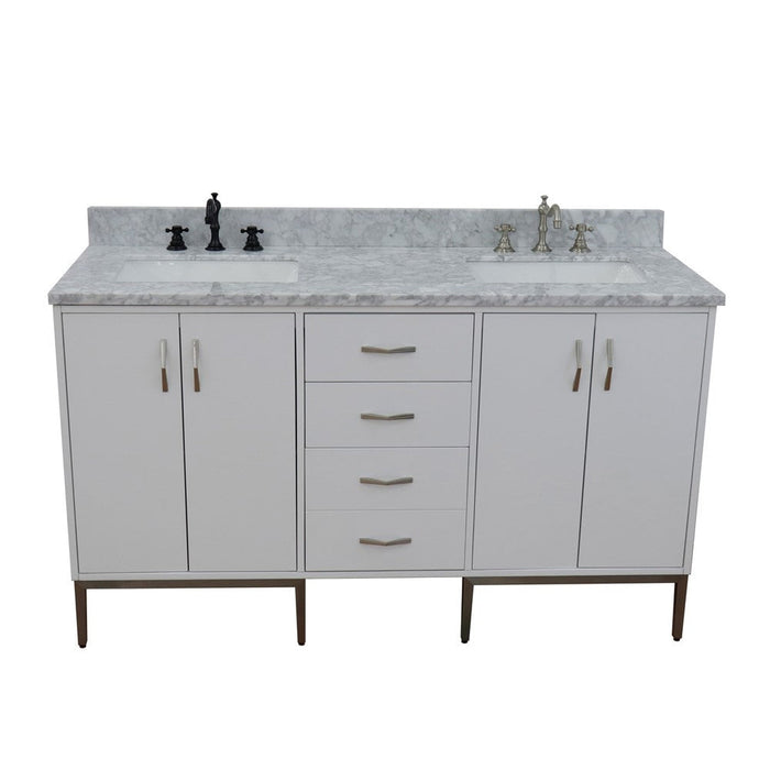 Bellaterra Home Tivoli 61" 4-Door 3-Drawer White Freestanding Double Vanity Set - Luxe Vanity & Tub