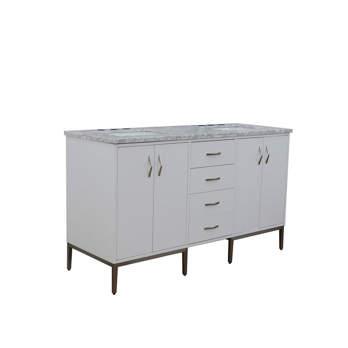 Bellaterra Home Tivoli 61" 4-Door 3-Drawer White Freestanding Double Vanity Set - Luxe Vanity & Tub