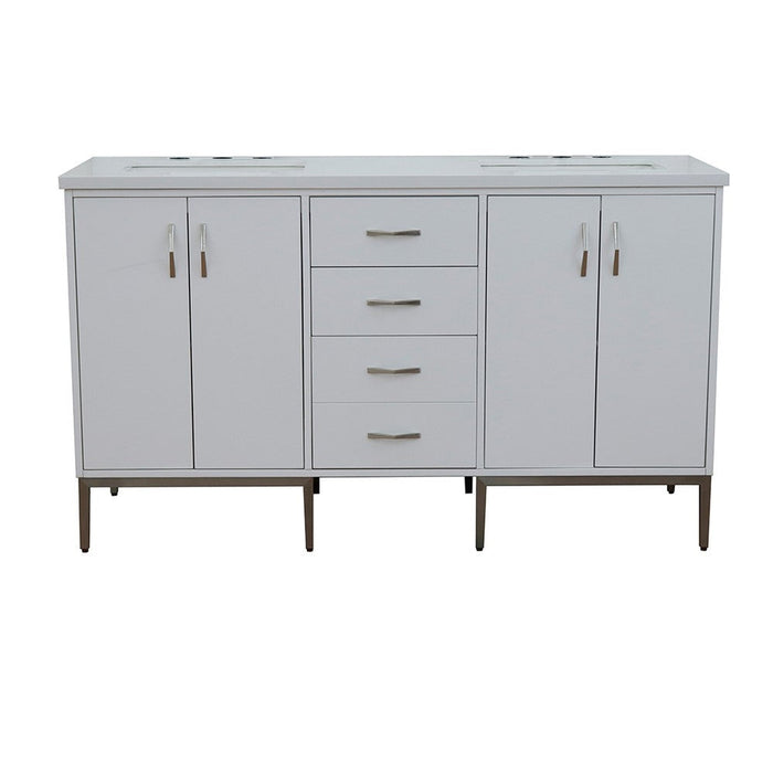 Bellaterra Home Tivoli 61" 4-Door 3-Drawer White Freestanding Double Vanity Set - Luxe Vanity & Tub