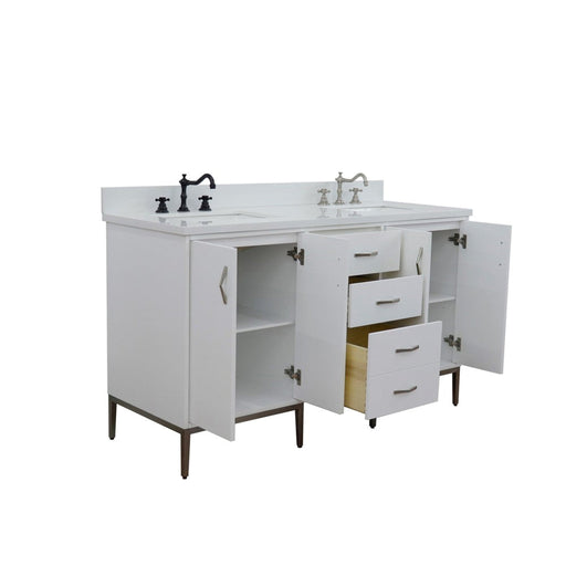 Bellaterra Home Tivoli 61" 4-Door 3-Drawer White Freestanding Double Vanity Set - Luxe Vanity & Tub