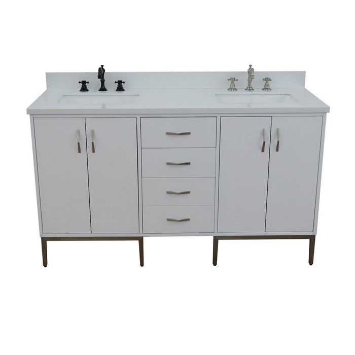 Bellaterra Home Tivoli 61" 4-Door 3-Drawer White Freestanding Double Vanity Set - Luxe Vanity & Tub