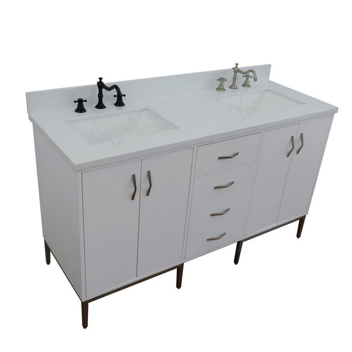 Bellaterra Home Tivoli 61" 4-Door 3-Drawer White Freestanding Double Vanity Set - Luxe Vanity & Tub