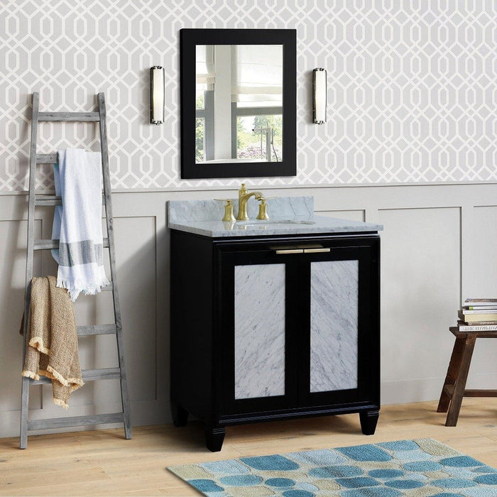 Bellaterra Home Trento 31" 2-Door 1-Drawer Black Freestanding Vanity Set With Ceramic Undermount Oval Sink and White Carrara Marble Top