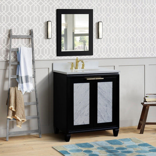 Bellaterra Home Trento 31" 2-Door 1-Drawer Black Freestanding Vanity Set With Ceramic Undermount Oval Sink and White Quartz Top