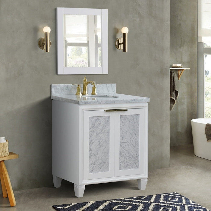 Bellaterra Home Trento 31" 2-Door 1-Drawer White Freestanding Vanity Set With Ceramic Undermount Oval Sink and White Carrara Marble Top