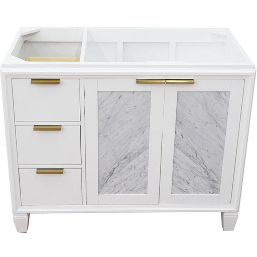 Bellaterra Home Trento 42" 2-Door 3-Drawer White Freestanding Vanity Base With Right Door - Luxe Vanity & Tub