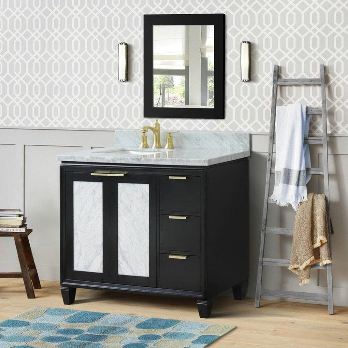 Bellaterra Home Trento 43" 2-Door 3-Drawer Black Freestanding Vanity Set With Ceramic Left Undermount Rectangular Sink and White Carrara Marble Top, and Left Door Cabinet