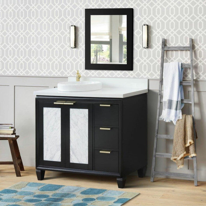 Bellaterra Home Trento 43" 2-Door 3-Drawer Black Freestanding Vanity Set With Ceramic Left Vessel Sink and White Quartz Top, and Left Door Cabinet