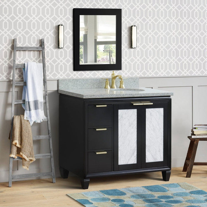 Bellaterra Home Trento 43" 2-Door 3-Drawer Black Freestanding Vanity Set With Ceramic Right Undermount Oval Sink and Gray Granite Top, and Right Door Cabinet