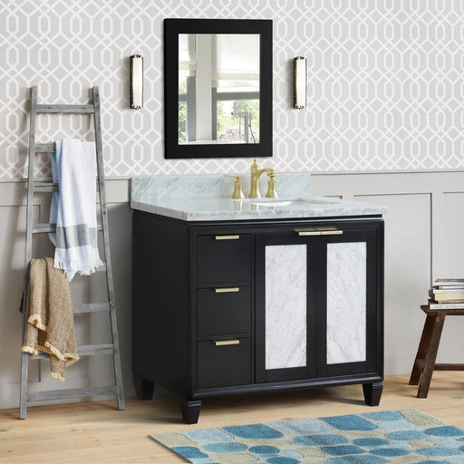 Bellaterra Home Trento 43" 2-Door 3-Drawer Black Freestanding Vanity Set With Ceramic Right Undermount Rectangular Sink and White Carrara Marble Top, and Right Door Cabinet