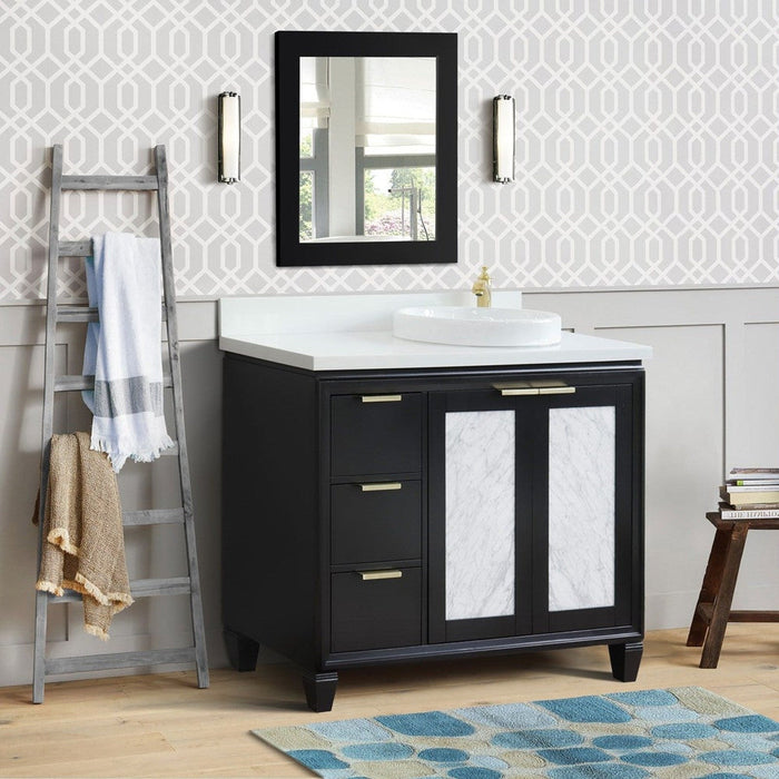 Bellaterra Home Trento 43" 2-Door 3-Drawer Black Freestanding Vanity Set With Ceramic Right Vessel Sink and White Quartz Top, and Right Door Cabinet