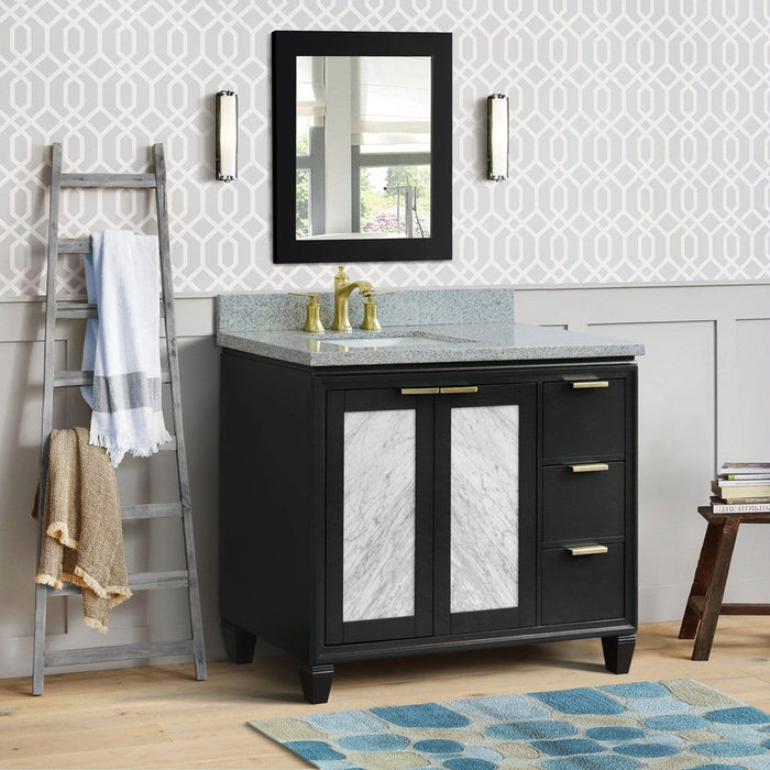 Bellaterra Home Trento 43" 2-Door 3-Drawer Dark Gray Freestanding Vanity Set With Ceramic Left Undermount Rectangular Sink and Gray Granite Top, and Left Door Cabinet