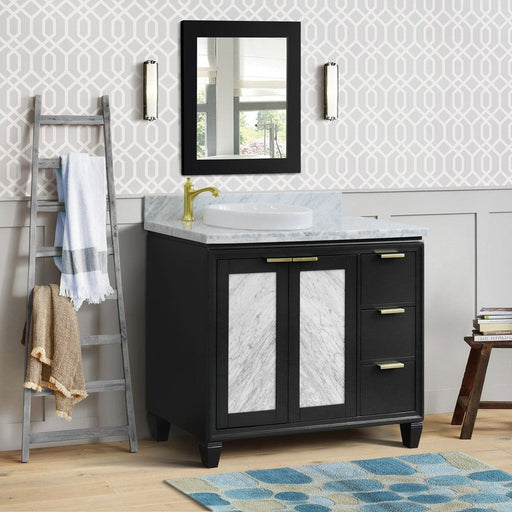 Bellaterra Home Trento 43" 2-Door 3-Drawer Dark Gray Freestanding Vanity Set With Ceramic Left Vessel Sink and White Carrara Marble Top, and Left Door Cabinet