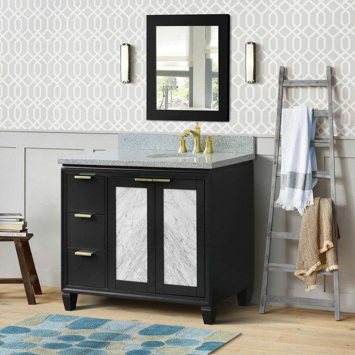 Bellaterra Home Trento 43" 2-Door 3-Drawer Dark Gray Freestanding Vanity Set With Ceramic Right Undermount Oval Sink and Gray Granite Top, and Right Door Cabinet