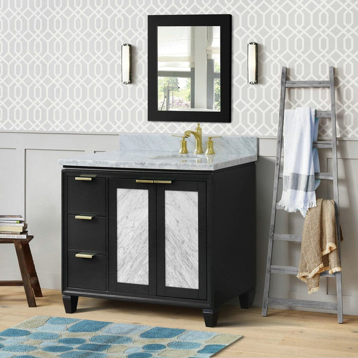 Bellaterra Home Trento 43" 2-Door 3-Drawer Dark Gray Freestanding Vanity Set With Ceramic Right Undermount Oval Sink and White Carrara Marble Top, and Right Door Cabinet