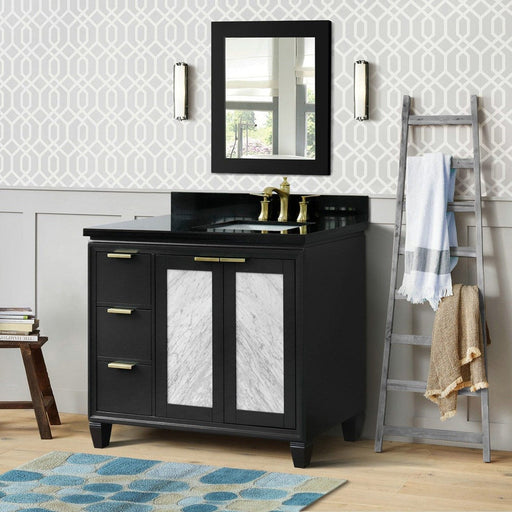 Bellaterra Home Trento 43" 2-Door 3-Drawer Dark Gray Freestanding Vanity Set With Ceramic Right Undermount Rectangular Sink and Black Galaxy Granite Top, and Right Door Cabinet