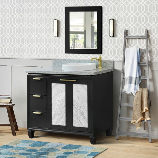 Bellaterra Home Trento 43" 2-Door 3-Drawer Dark Gray Freestanding Vanity Set With Ceramic Right Vessel Sink and Gray Granite Top, and Right Door Cabinet