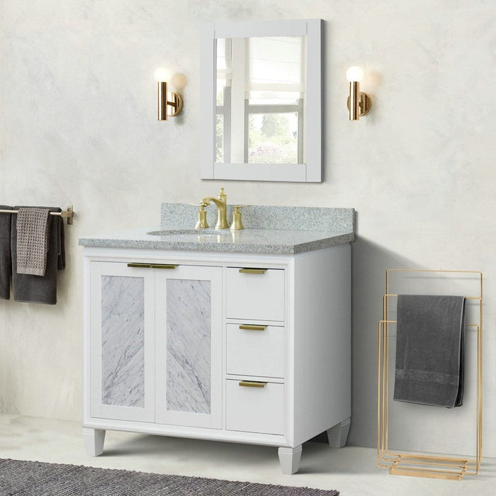 Bellaterra Home Trento 43" 2-Door 3-Drawer White Freestanding Vanity Set With Ceramic Left Undermount Oval Sink and Gray Granite Top, and Left Door Cabinet