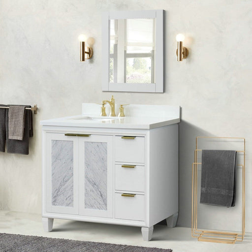 Bellaterra Home Trento 43" 2-Door 3-Drawer White Freestanding Vanity Set With Ceramic Left Undermount Rectangular Sink and White Quartz Top, and Left Door Cabinet