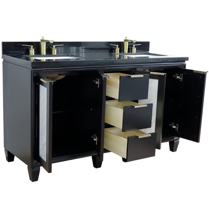 Bellaterra Home Trento 61" 4-Door 3-Drawer Black Freestanding Vanity Set - Luxe Vanity & Tub