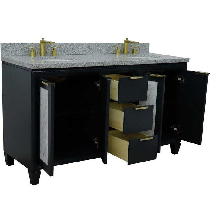 Bellaterra Home Trento 61" 4-Door 3-Drawer Dark Gray Freestanding Vanity Set - Luxe Vanity & Tub