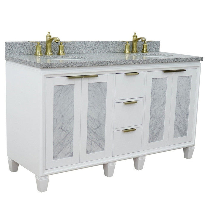 Bellaterra Home Trento 61" 4-Door 3-Drawer White Freestanding Vanity Set - Luxe Vanity & Tub