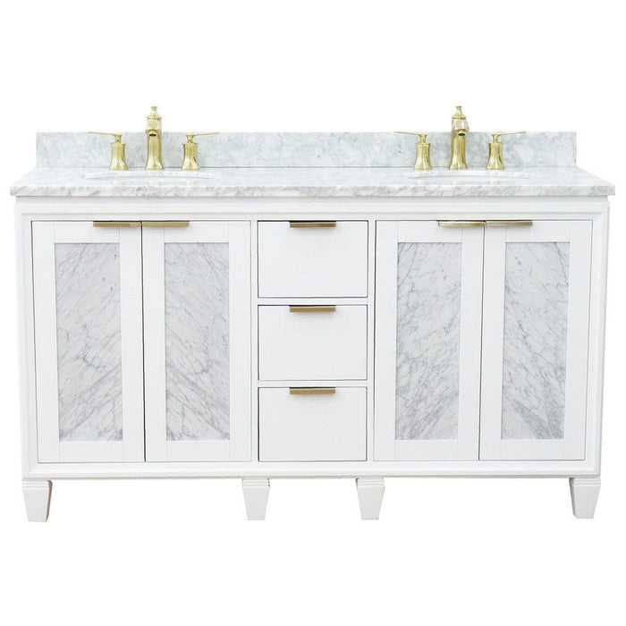 Bellaterra Home Trento 61" 4-Door 3-Drawer White Freestanding Vanity Set - Luxe Vanity & Tub