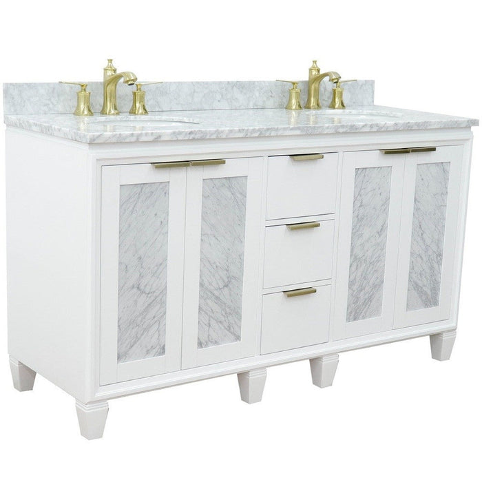 Bellaterra Home Trento 61" 4-Door 3-Drawer White Freestanding Vanity Set - Luxe Vanity & Tub