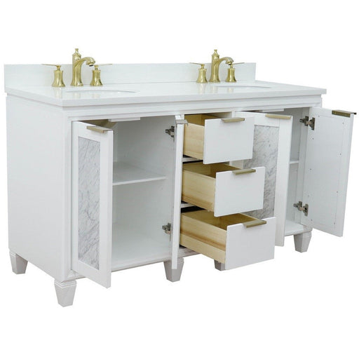 Bellaterra Home Trento 61" 4-Door 3-Drawer White Freestanding Vanity Set - Luxe Vanity & Tub