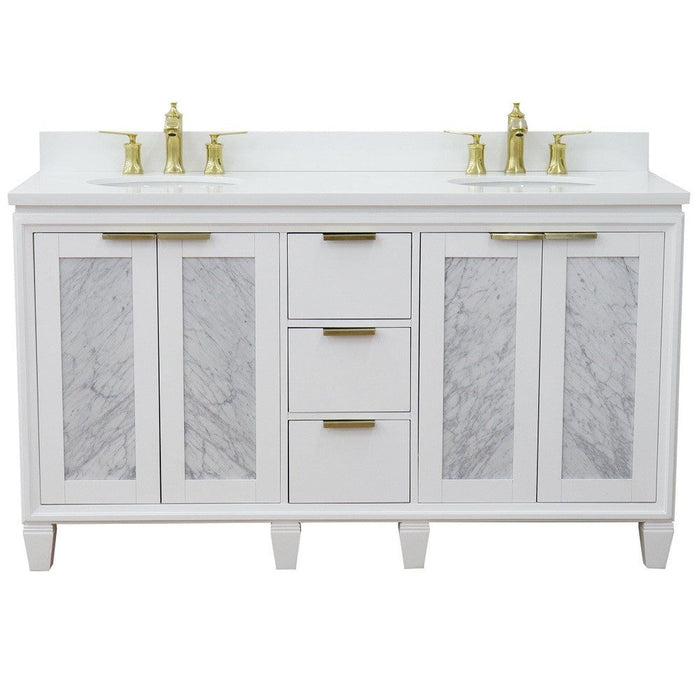 Bellaterra Home Trento 61" 4-Door 3-Drawer White Freestanding Vanity Set - Luxe Vanity & Tub