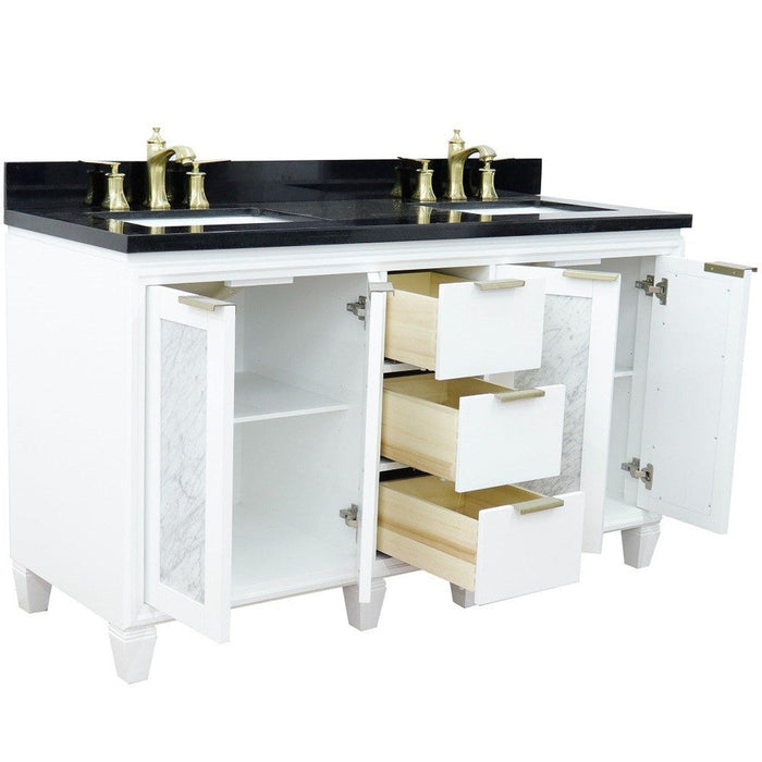 Bellaterra Home Trento 61" 4-Door 3-Drawer White Freestanding Vanity Set - Luxe Vanity & Tub