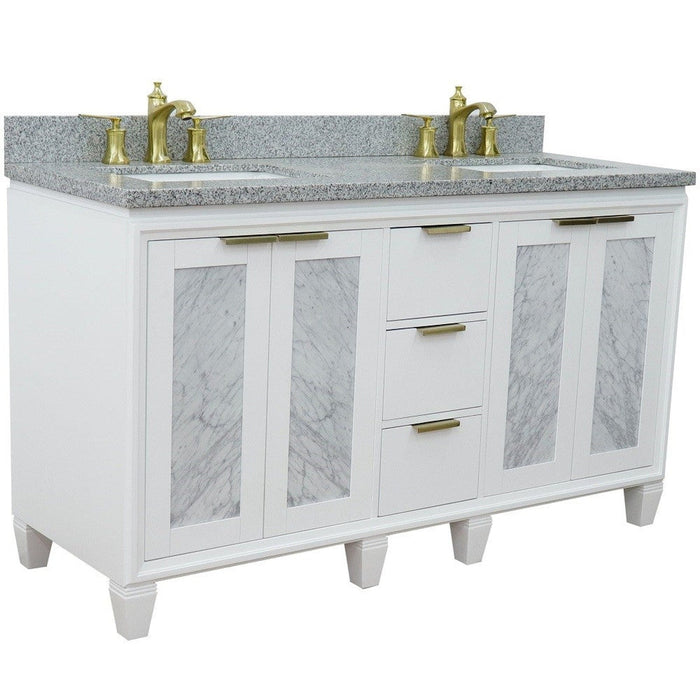 Bellaterra Home Trento 61" 4-Door 3-Drawer White Freestanding Vanity Set - Luxe Vanity & Tub