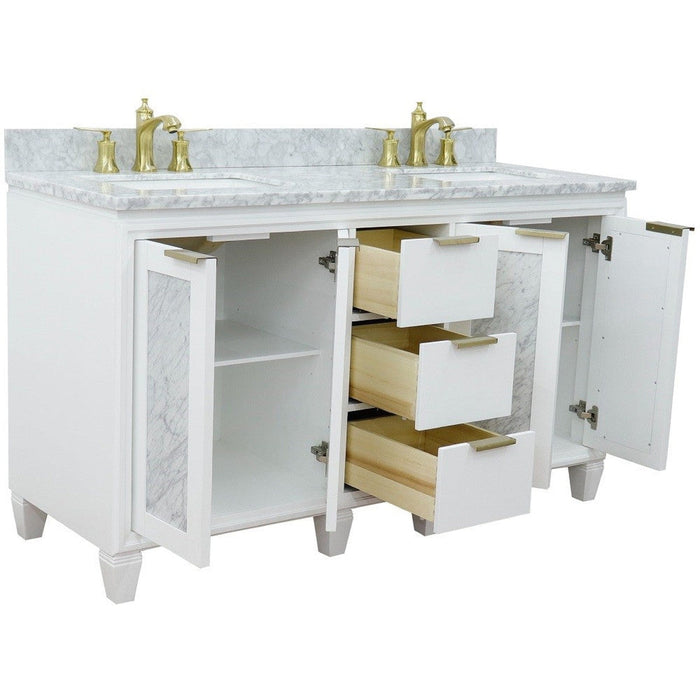 Bellaterra Home Trento 61" 4-Door 3-Drawer White Freestanding Vanity Set - Luxe Vanity & Tub