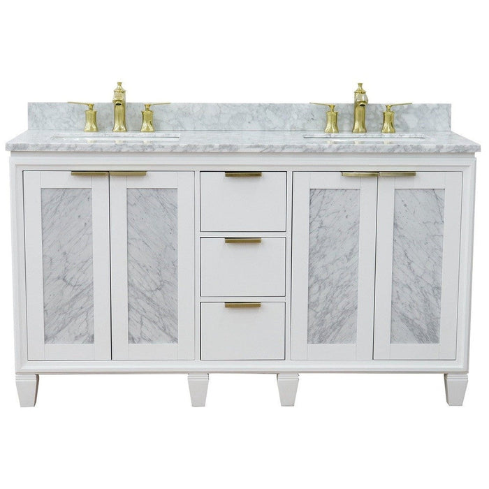 Bellaterra Home Trento 61" 4-Door 3-Drawer White Freestanding Vanity Set - Luxe Vanity & Tub