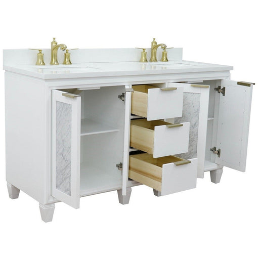 Bellaterra Home Trento 61" 4-Door 3-Drawer White Freestanding Vanity Set - Luxe Vanity & Tub