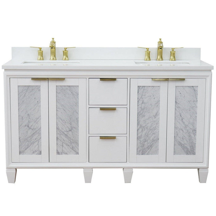 Bellaterra Home Trento 61" 4-Door 3-Drawer White Freestanding Vanity Set - Luxe Vanity & Tub