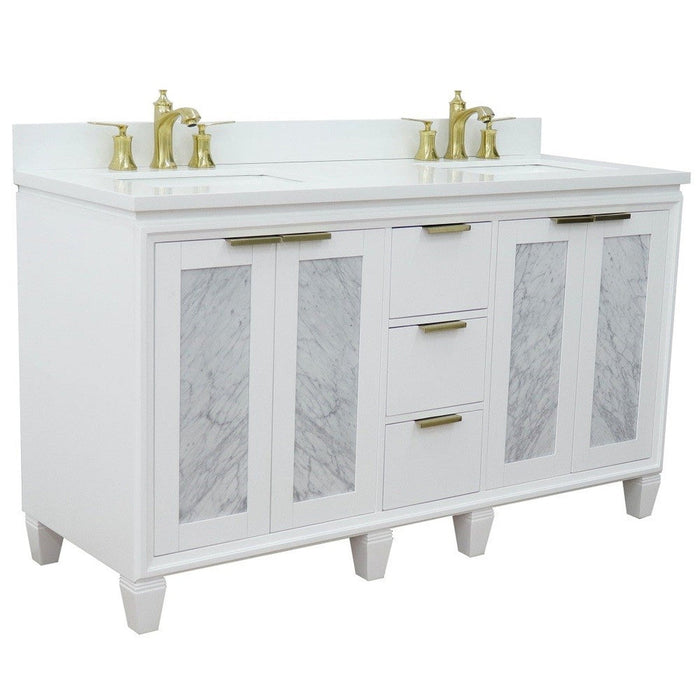 Bellaterra Home Trento 61" 4-Door 3-Drawer White Freestanding Vanity Set - Luxe Vanity & Tub