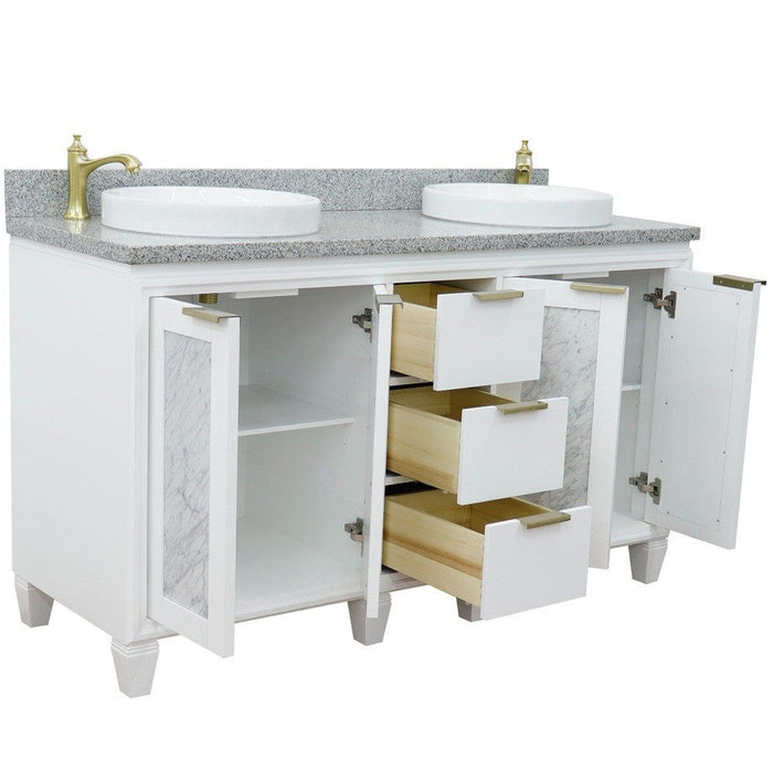 Bellaterra Home Trento 61" 4-Door 3-Drawer White Freestanding Vanity Set - Luxe Vanity & Tub