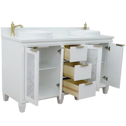 Bellaterra Home Trento 61" 4-Door 3-Drawer White Freestanding Vanity Set - Luxe Vanity & Tub