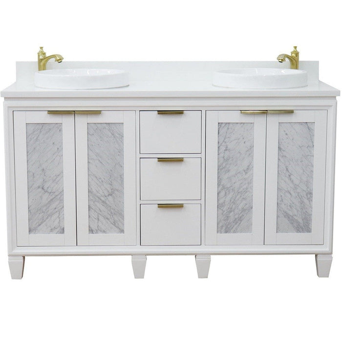 Bellaterra Home Trento 61" 4-Door 3-Drawer White Freestanding Vanity Set - Luxe Vanity & Tub