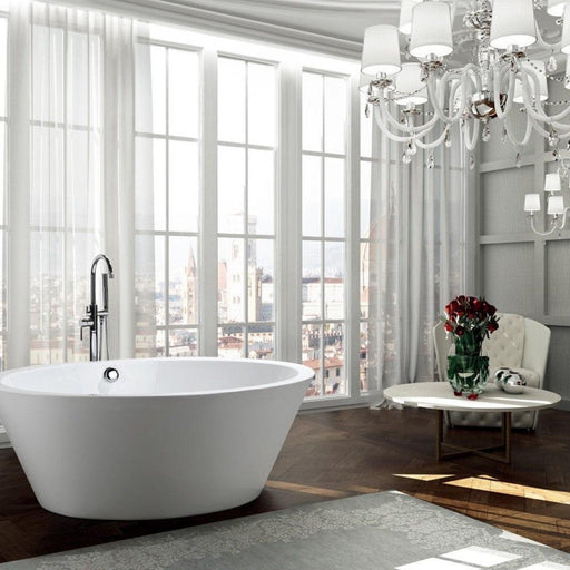 Bellaterra Home Udine 67" x 24" Glossy White Oval Acrylic Freestanding Soaking Bathtub