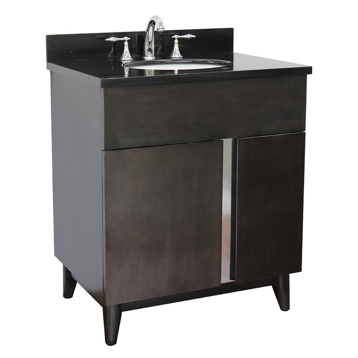 Bellaterra Home Urban 31" 1-Door 2-Drawer Silvery Brown Freestanding Vanity Set With Ceramic Undermount Oval Sink and Black Galaxy Top - Luxe Vanity & Tub