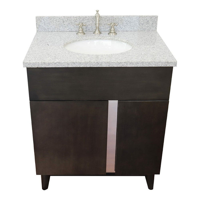 Bellaterra Home Urban 31" 1-Door 2-Drawer Silvery Brown Freestanding Vanity Set With Ceramic Undermount Oval Sink and Gray Granite Top - Luxe Vanity & Tub